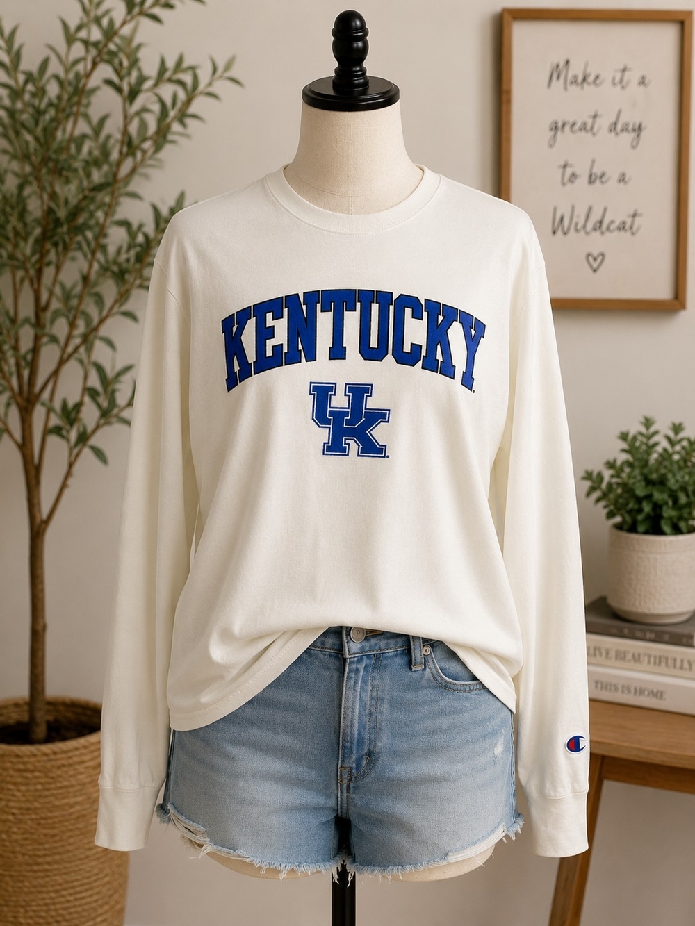 Champion Kentucky Long Sleeve Crewneck Sweatshirt - White/Blue